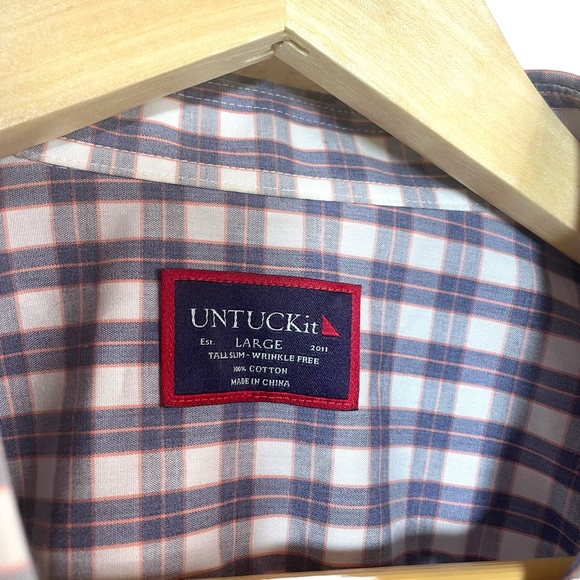 Untuckit Men’s Wrinkle-Free Marc Plaid Button Down in Navy/Maroon/White Size L - Picture 7 of 11
